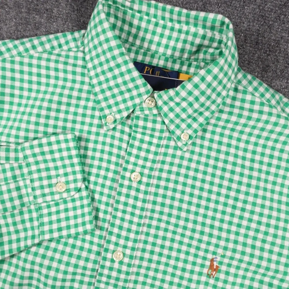 NWT Polo Ralph Lauren Oxford Shirt Mens Small Green Gingham Flesh Pony OCBD